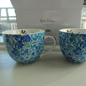 Lilly Pulitzer Set Of 2 Mugs Blue Floral Coffee Ne